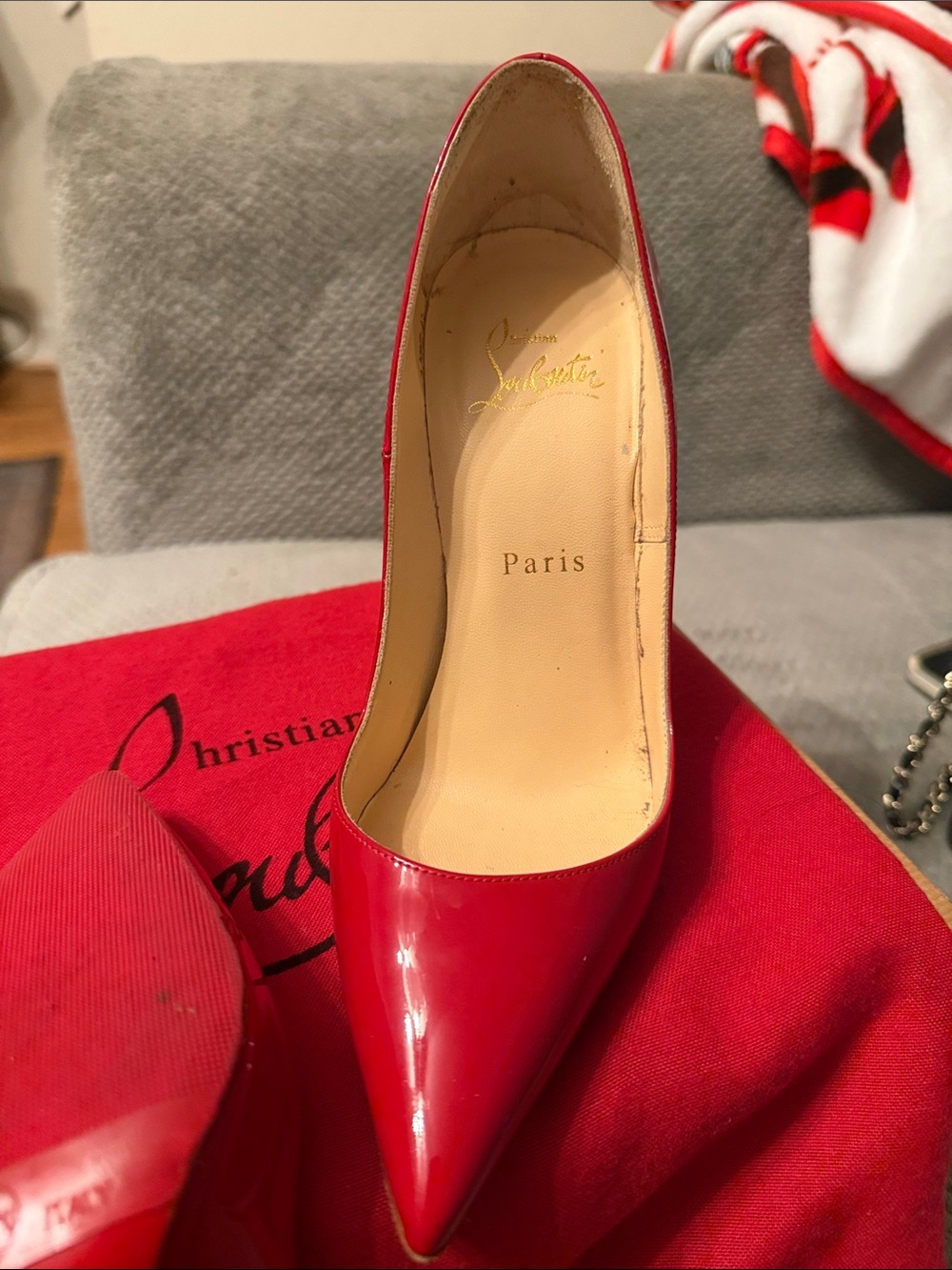 Christian Louboutin Red Patent Pointed-Toe Stiletto Pumps - Picture 9 of 14